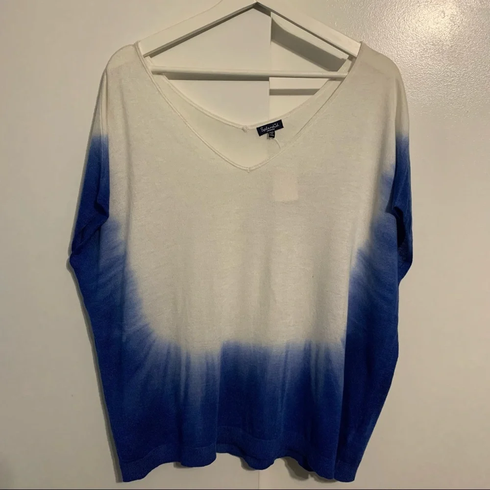 Splendid M dip dye dolman sleeve sweater cashmere blend White & Mediterranean - Picture 3 of 15